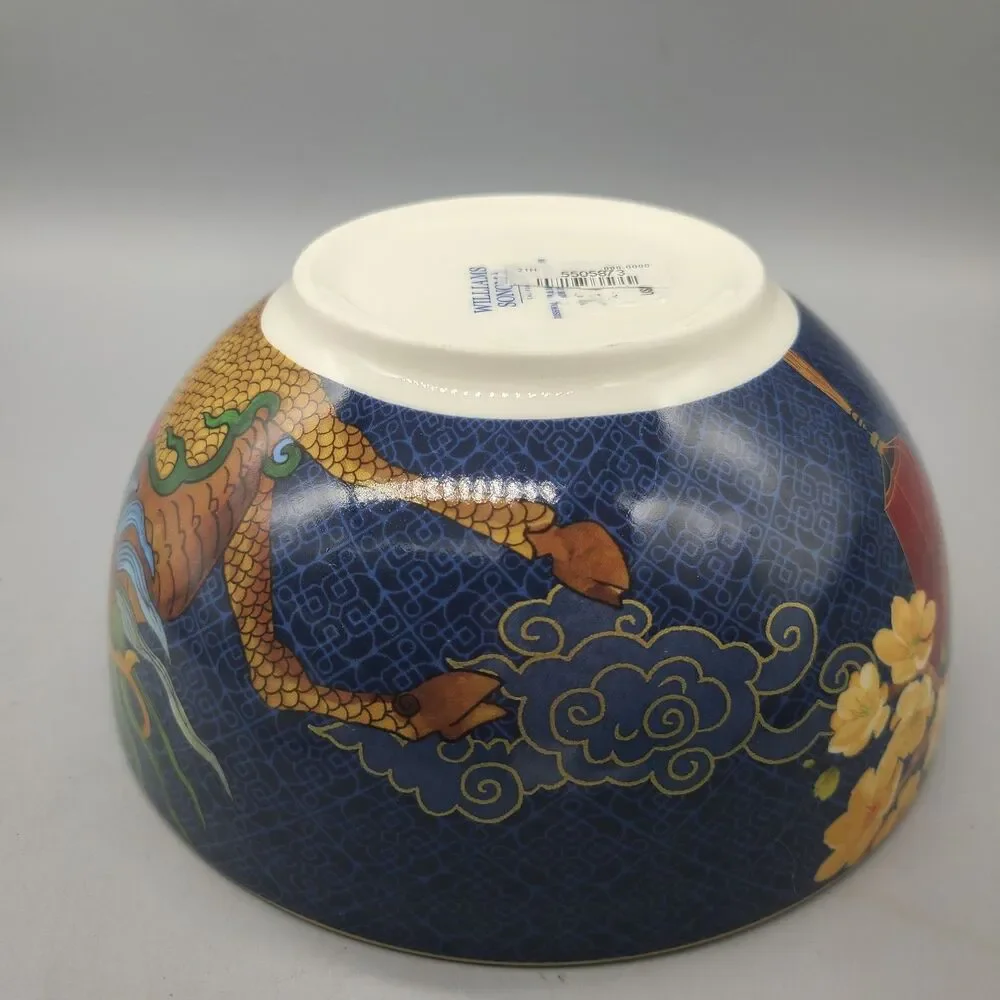 Williams Sonoma Lunar Noodle Serving Bowl Phoenix 7.25” Blue Dragons Sakura NEW